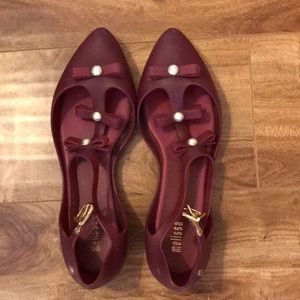 COPY - Melissa burgundy flats with stylish bows